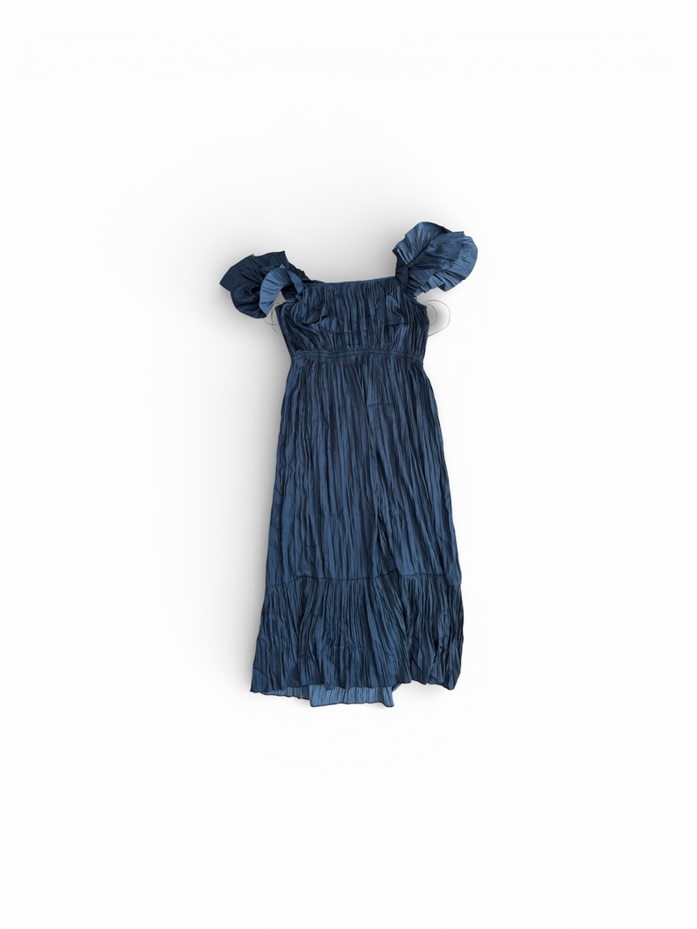 Current Air Navy Crinkle Maxi Dress with Ruffled Cap Sleeves